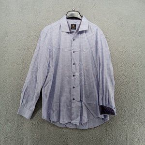 Marcello Sport Shirt Mens XL 43-44 Blue‎ Check Grid Woven Flip Cuff Paisley